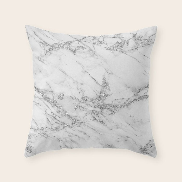 Elegant chic white gray silver glitter marble Throw Pillow Gallery Image 1