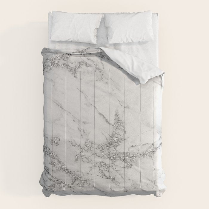 Elegant chic white gray silver glitter marble Comforter Gallery Image 6