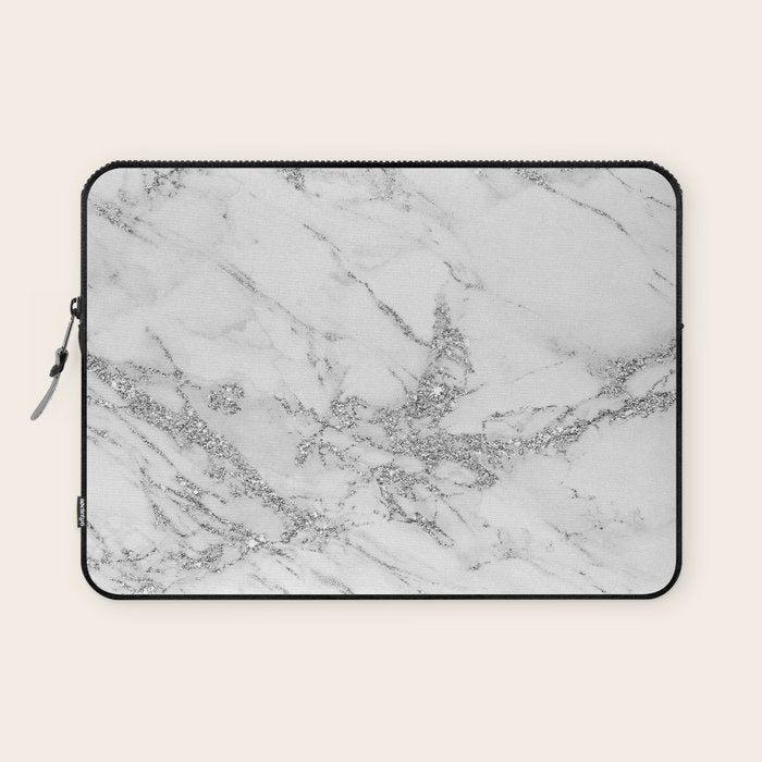 Elegant chic white gray silver glitter marble Laptop Sleeve Gallery Image 1