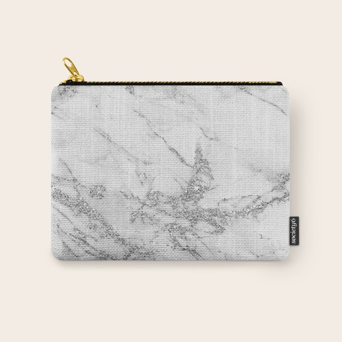 Elegant chic white gray silver glitter marble Carry All Pouch Gallery Image 1