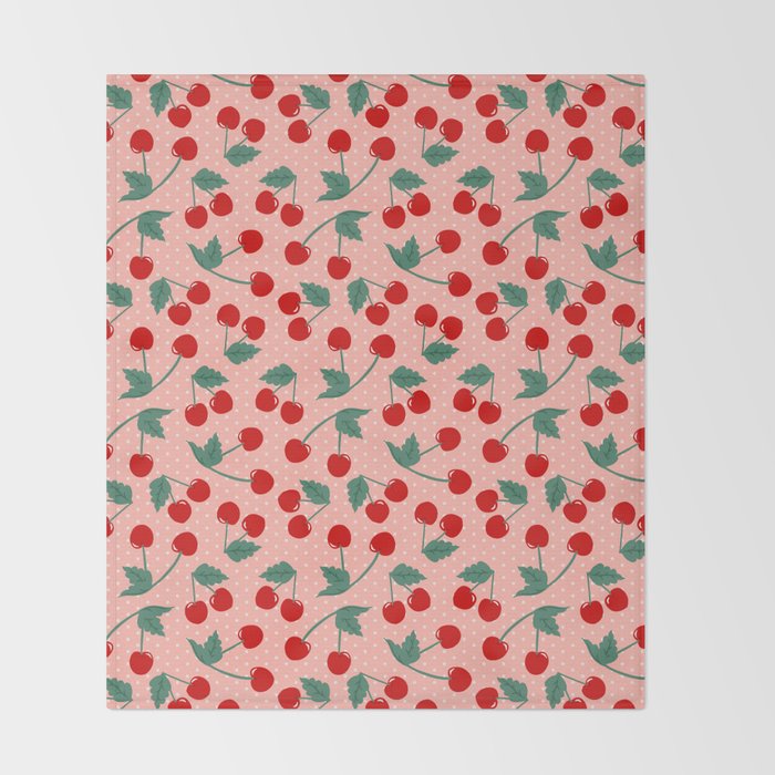 Cherry Kitsch on Pink Throw Blanket Gallery Image 2