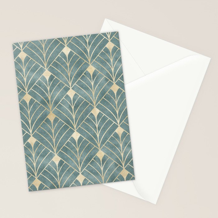 Art Deco Diamonds in Teal and Gold Stationery Card Gallery Image 2