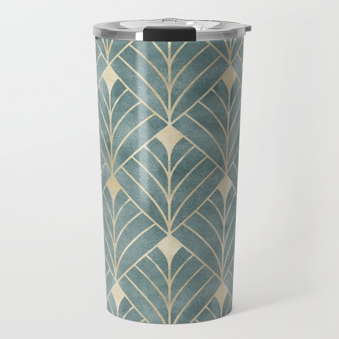 Art Deco Diamonds in Teal and Gold Travel Mug Gallery Image 1