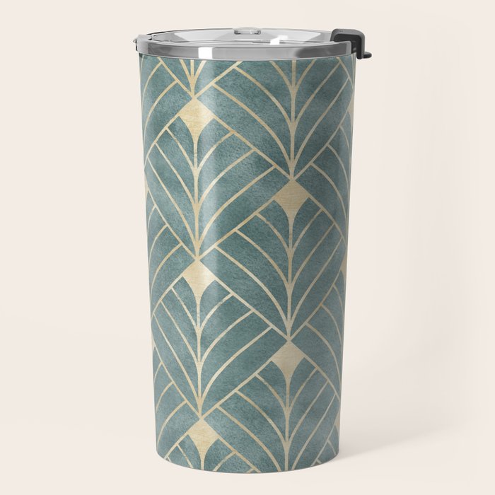 Art Deco Diamonds in Teal and Gold Travel Mug Gallery Image 2
