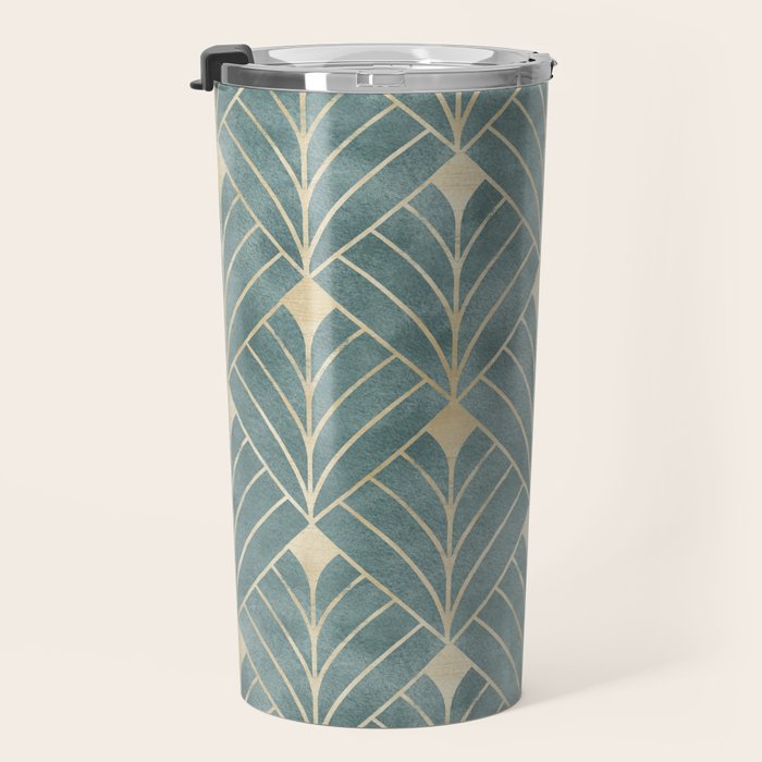 Art Deco Diamonds in Teal and Gold Travel Mug Gallery Image 3
