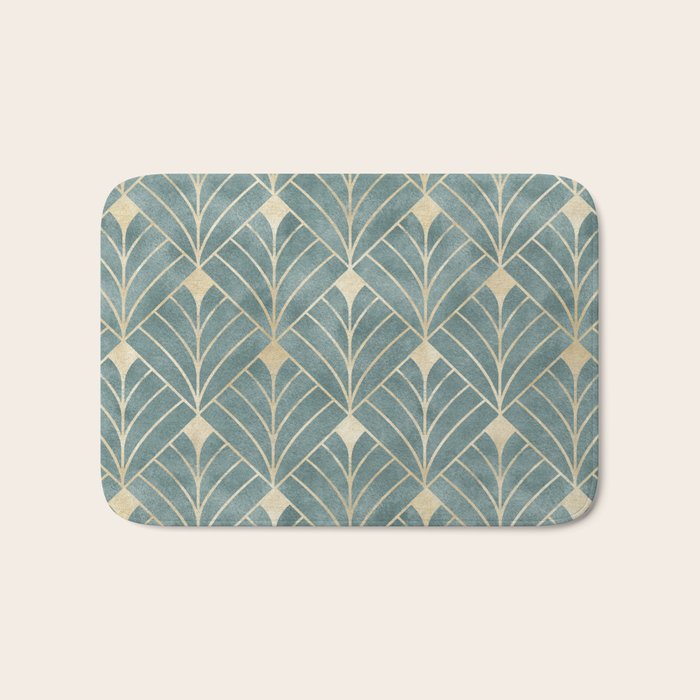 Art Deco Diamonds in Teal and Gold Bath Mat Gallery Image 1