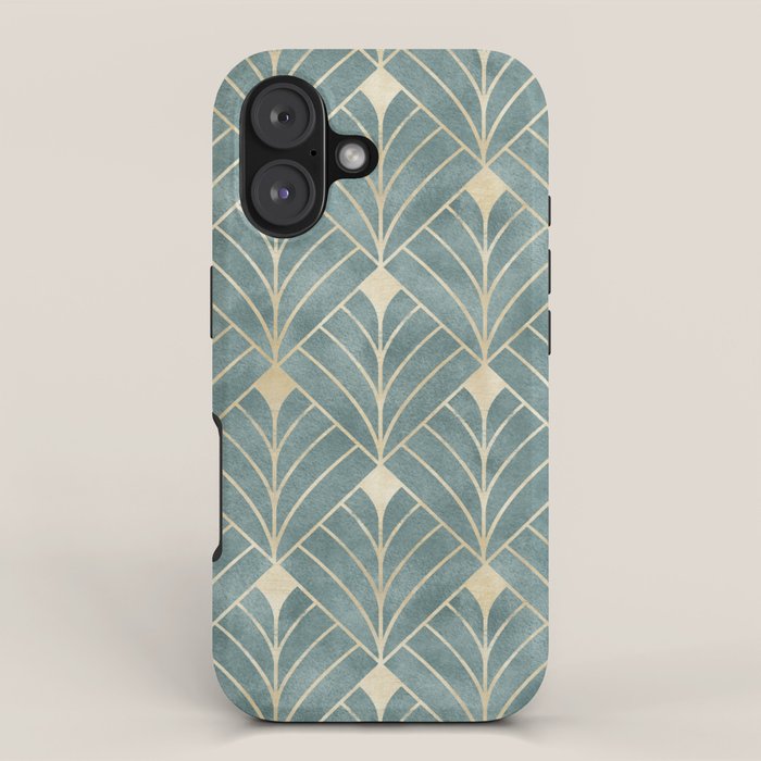 Art Deco Diamonds in Teal and Gold iPhone Case Gallery Image 1