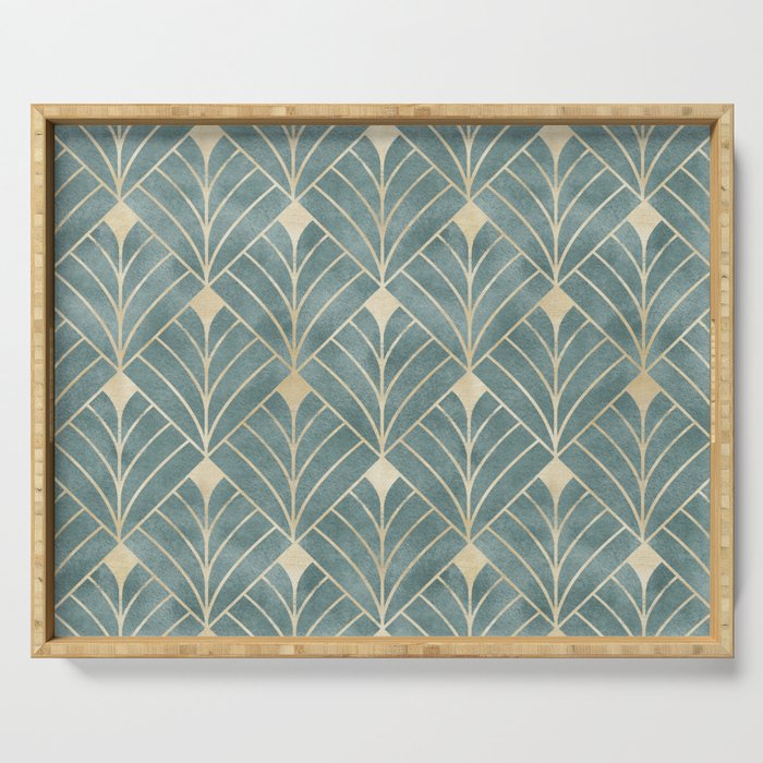 Art Deco Diamonds in Teal and Gold Serving Tray Gallery Image 1