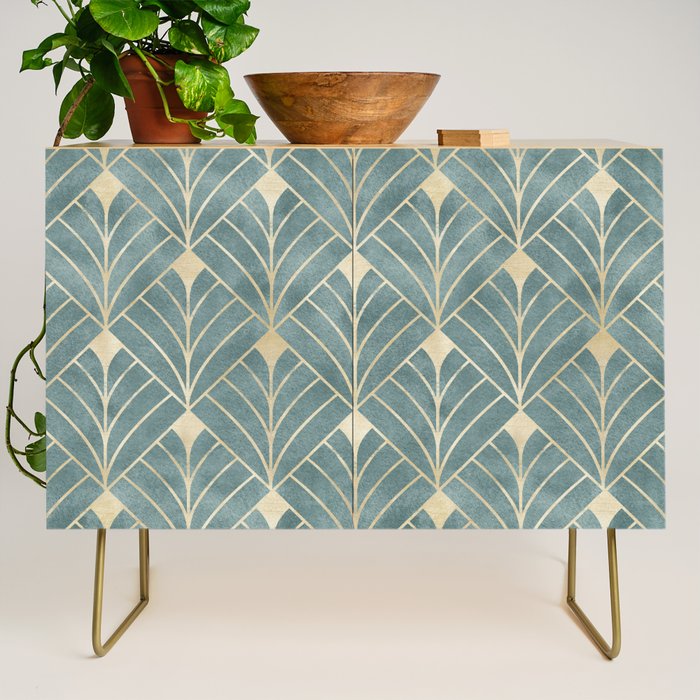 Art Deco Diamonds in Teal and Gold Credenza Gallery Image 1