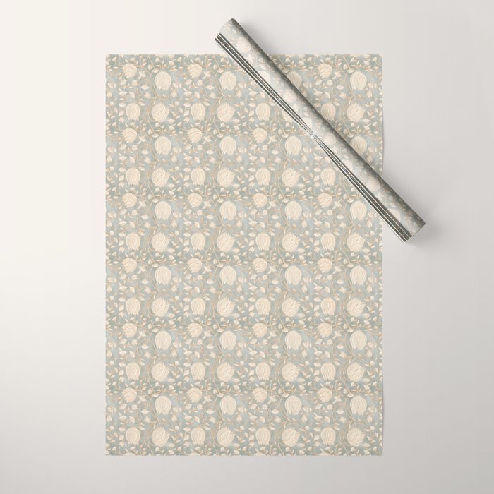 Block Print Lotus Floral - Sage Wrapping Paper Gallery Image 1