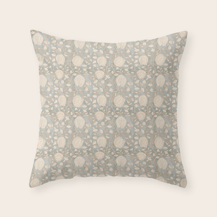 Block Print Lotus Floral - Sage Throw Pillow Gallery Image 1
