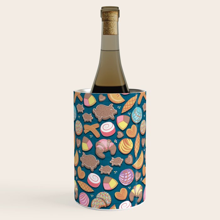 Mexican Sweet Bakery Frenzy // turquoise background // pastel colors pan dulce Wine Chiller Gallery Image 2