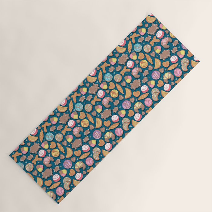 Mexican Sweet Bakery Frenzy // turquoise background // pastel colors pan dulce Yoga Mat Gallery Image 1