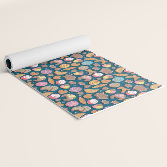 Mexican Sweet Bakery Frenzy // turquoise background // pastel colors pan dulce Yoga Mat Gallery Image 2
