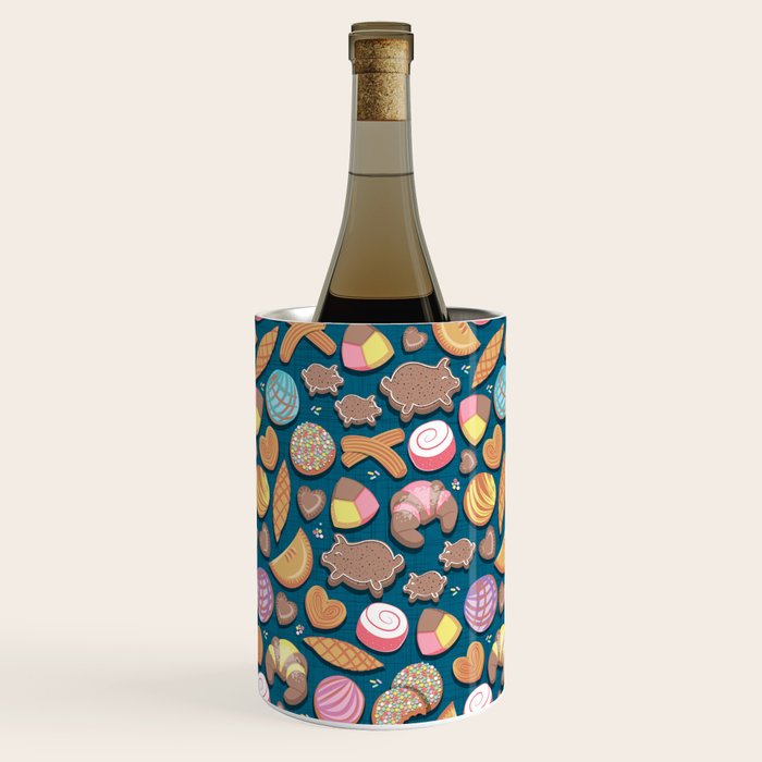 Mexican Sweet Bakery Frenzy // turquoise background // pastel colors pan dulce Wine Chiller Gallery Image 1