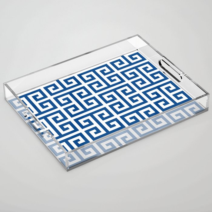 Denim Blue and White Greek Key Pattern Acrylic Tray Gallery Image 1