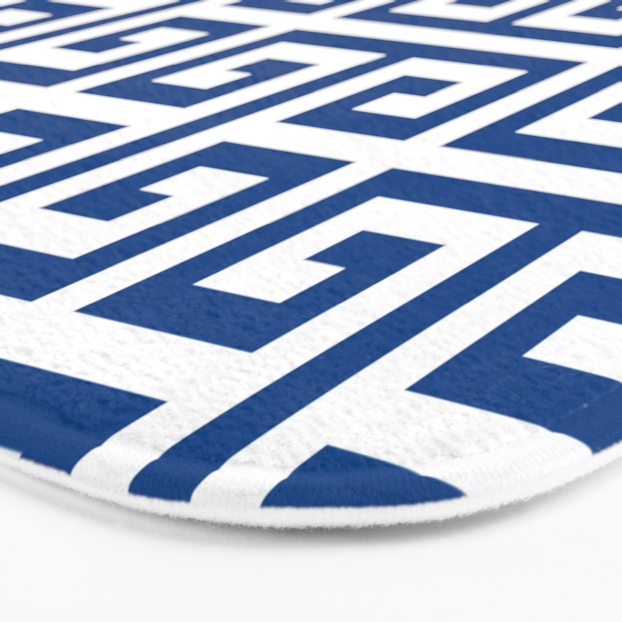 Denim Blue and White Greek Key Pattern Bath Mat Gallery Image 3