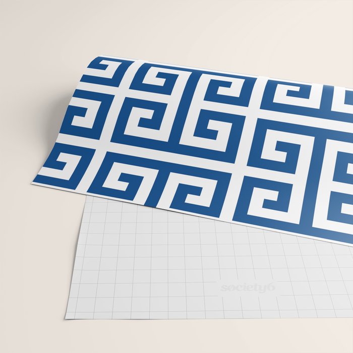 Denim Blue and White Greek Key Pattern Wrapping Paper Gallery Image 2