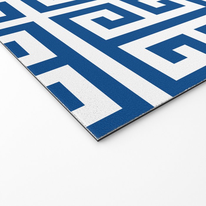 Denim Blue and White Greek Key Pattern Welcome Mat Gallery Image 2