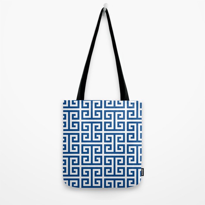 Denim Blue and White Greek Key Pattern Tote Bag Gallery Image 2