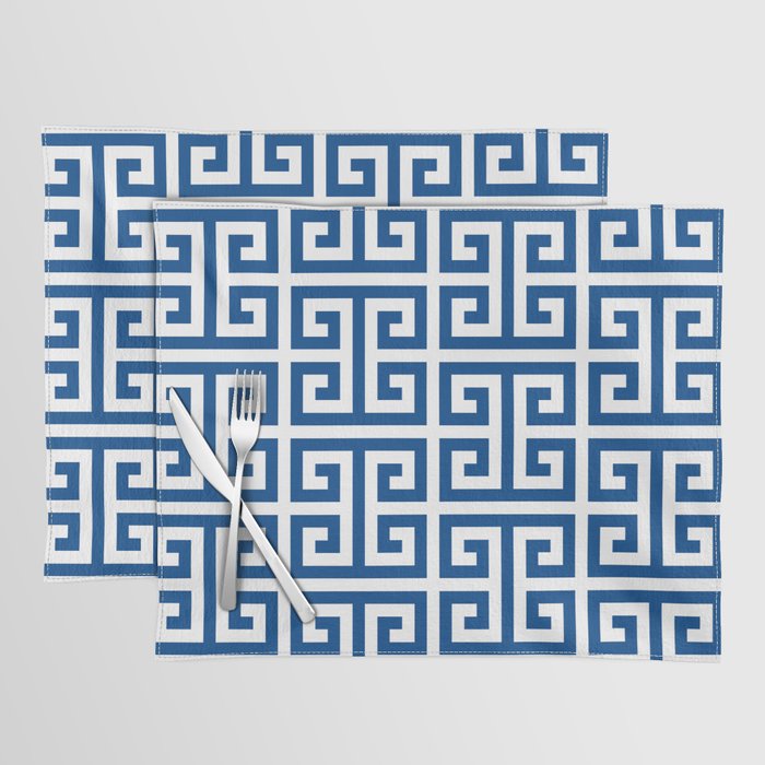 Denim Blue and White Greek Key Pattern Placemat Gallery Image 1