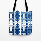 Denim Blue and White Greek Key Pattern Tote Bag Gallery Image 1