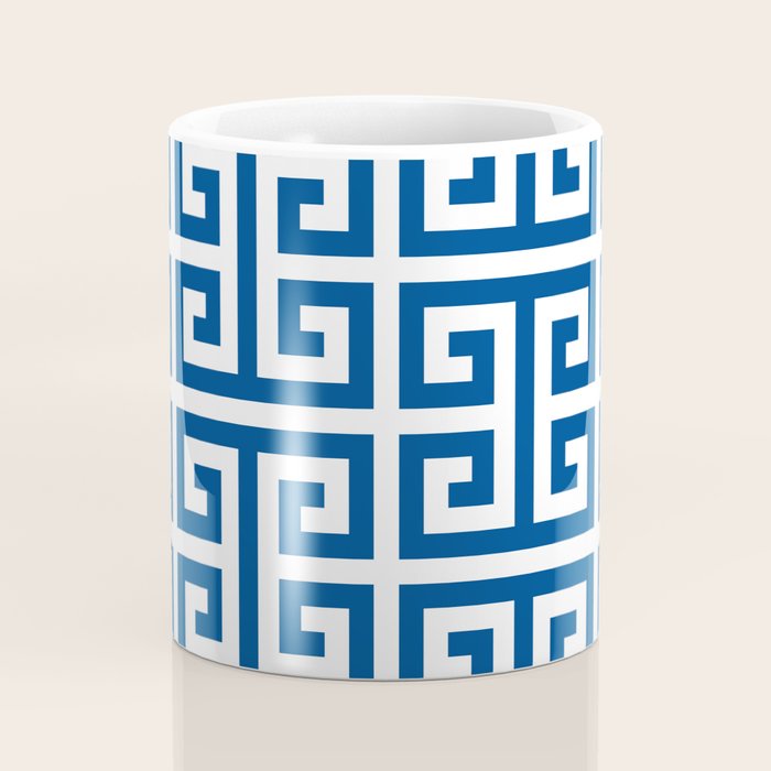 Denim Blue and White Greek Key Pattern Coffee Mug Gallery Image 4