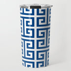 Denim Blue and White Greek Key Pattern Travel Mug Gallery Image 1
