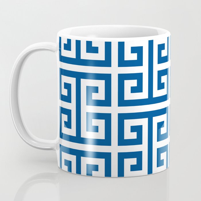 Denim Blue and White Greek Key Pattern Coffee Mug Gallery Image 3