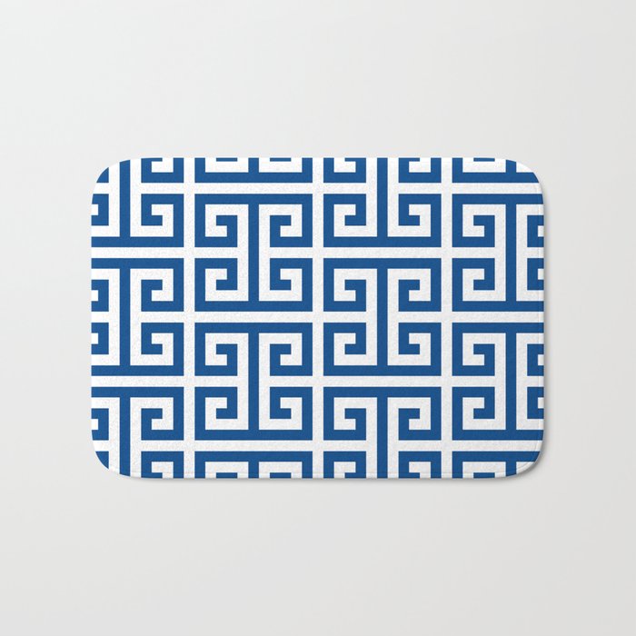 Denim Blue and White Greek Key Pattern Bath Mat Gallery Image 1