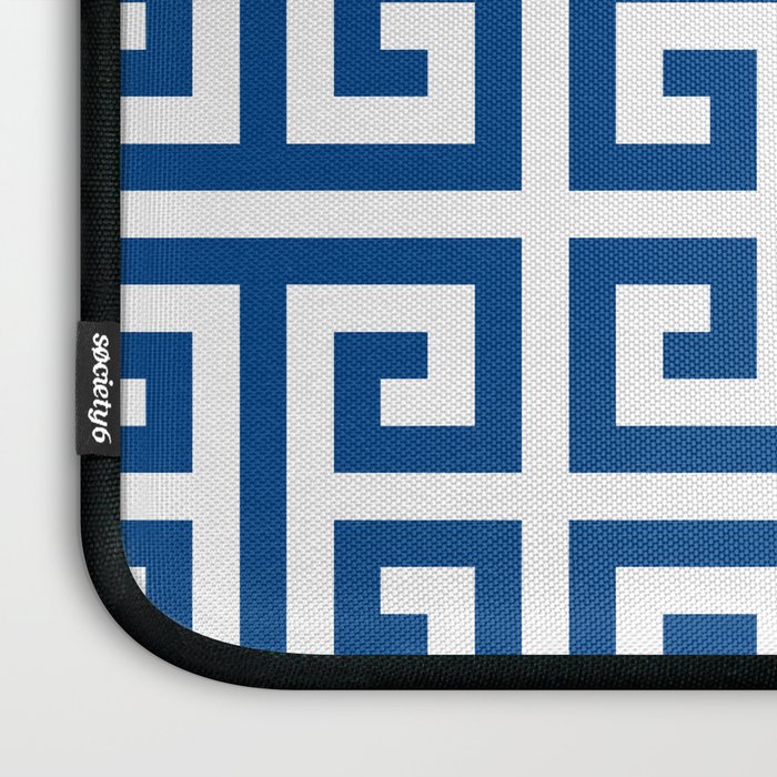 Denim Blue and White Greek Key Pattern Laptop Sleeve Gallery Image 3