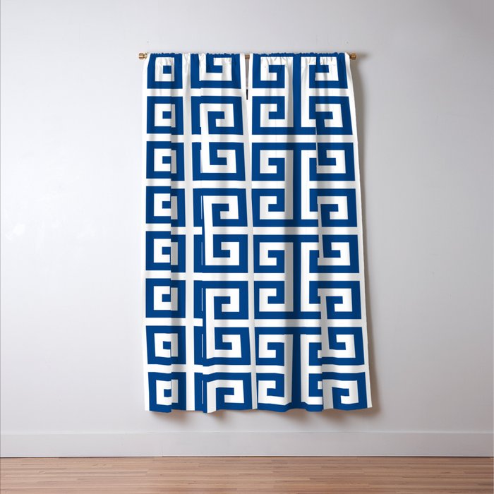 Denim Blue and White Greek Key Pattern Window Curtain Gallery Image 3