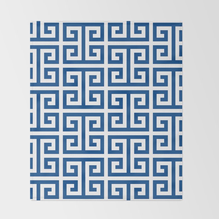 Denim Blue and White Greek Key Pattern Throw Blanket Gallery Image 2