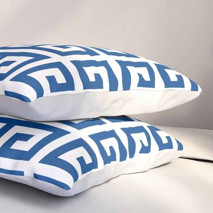 Denim Blue and White Greek Key Pattern Pillow Sham Gallery Image 3