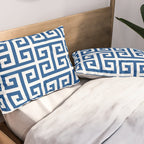 Denim Blue and White Greek Key Pattern Pillow Sham Gallery Image 2