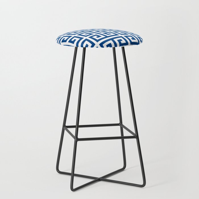 Denim Blue and White Greek Key Pattern Stool Gallery Image 1