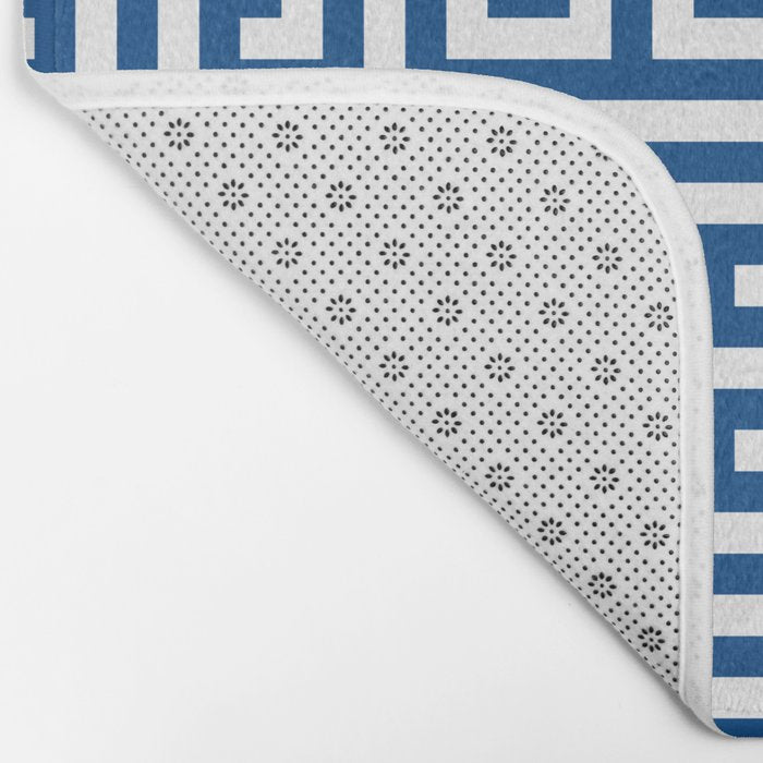 Denim Blue and White Greek Key Pattern Bath Mat Gallery Image 2