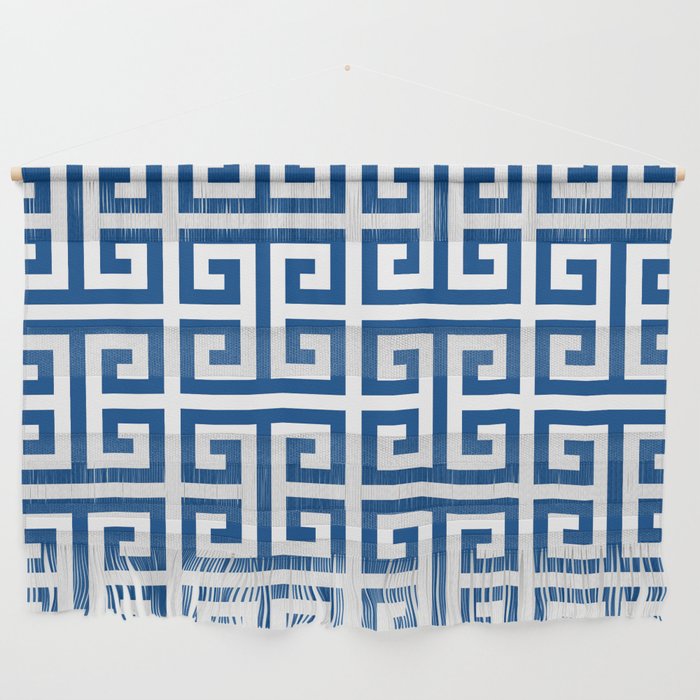 Denim Blue and White Greek Key Pattern Wall Hanging Gallery Image 1