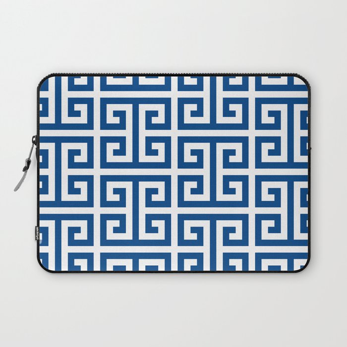 Denim Blue and White Greek Key Pattern Laptop Sleeve Gallery Image 1