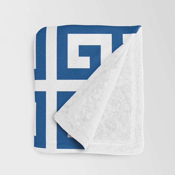Denim Blue and White Greek Key Pattern Throw Blanket Gallery Image 3