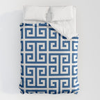 Denim Blue and White Greek Key Pattern Duvet Cover Gallery Image 6
