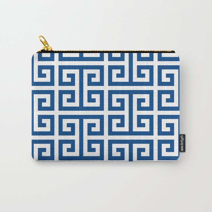 Denim Blue and White Greek Key Pattern Carry All Pouch Gallery Image 1