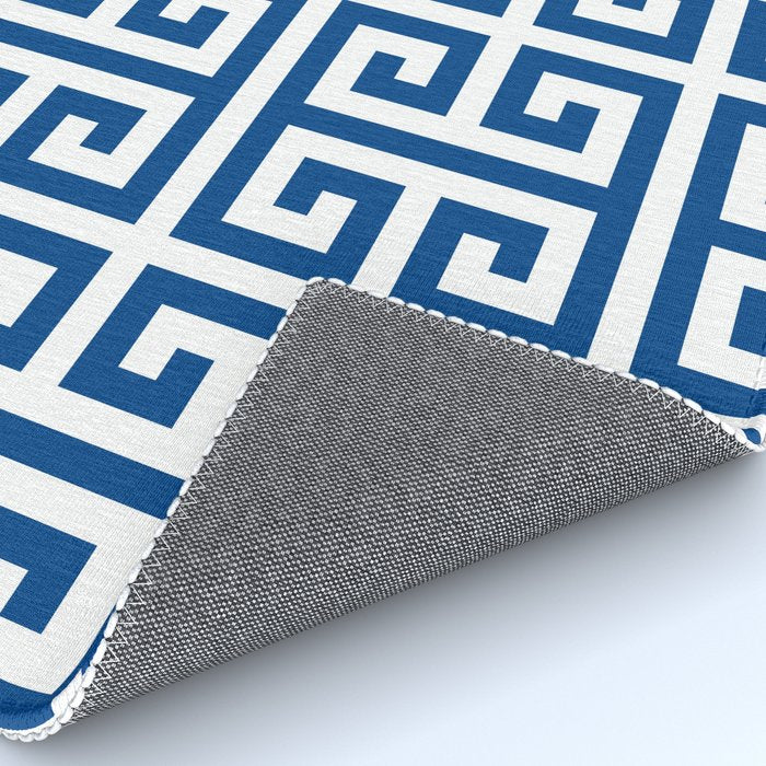 Denim Blue and White Greek Key Pattern Rug Gallery Image 4