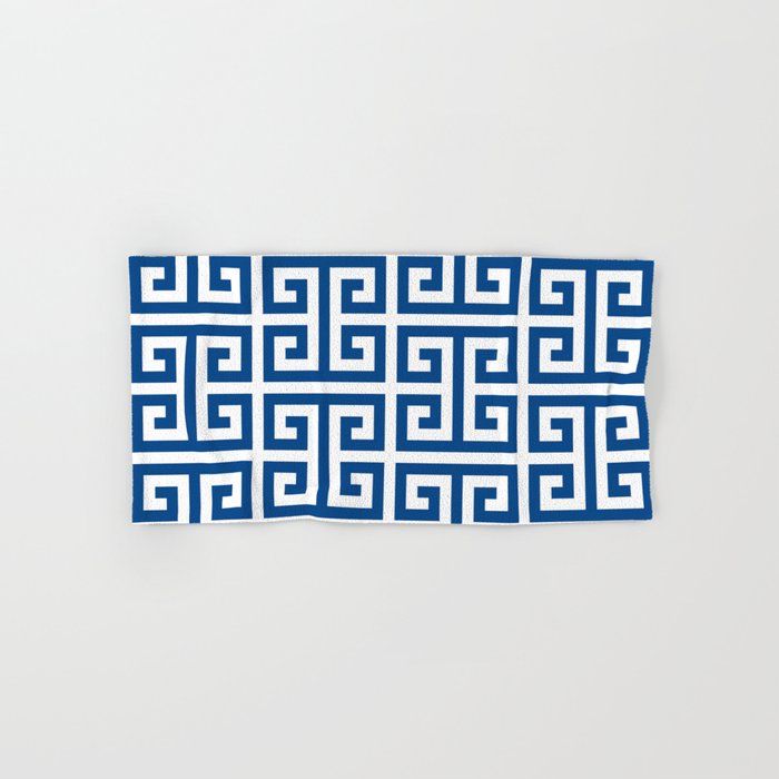 Denim Blue and White Greek Key Pattern Bath Towel Gallery Image 1