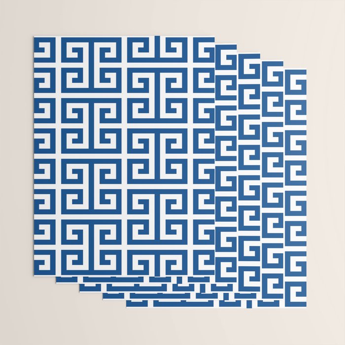 Denim Blue and White Greek Key Pattern Wrapping Paper Gallery Image 3