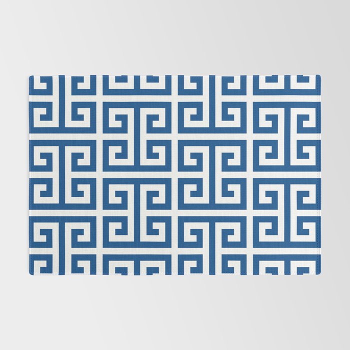 Denim Blue and White Greek Key Pattern Rug Gallery Image 2