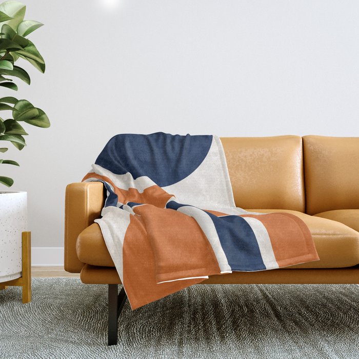 Abstract Shapes 66 in Vintage Orange and Navy Blue Throw Blanket Gallery Image 1