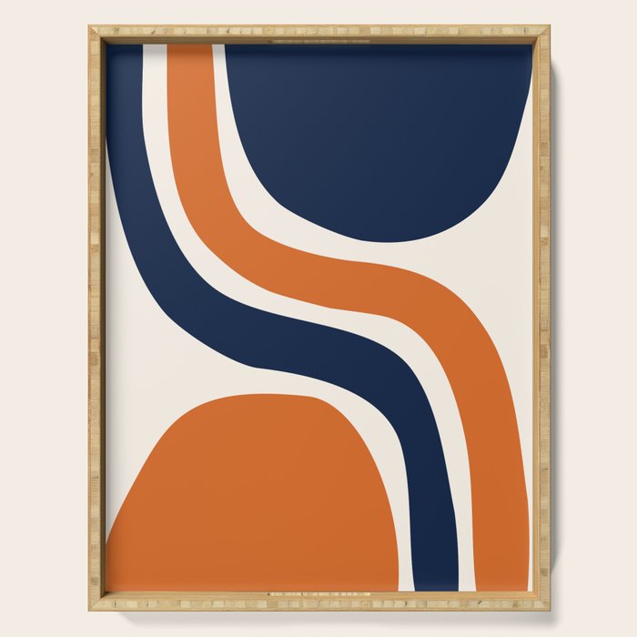 Abstract Shapes 66 in Vintage Orange and Navy Blue Serving Tray Gallery Image 1