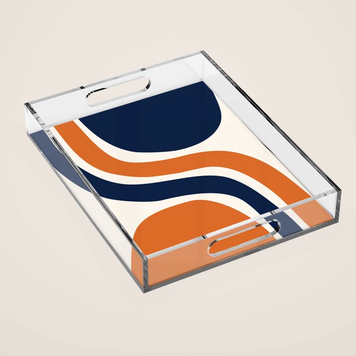 Abstract Shapes 66 in Vintage Orange and Navy Blue Acrylic Tray Gallery Image 1