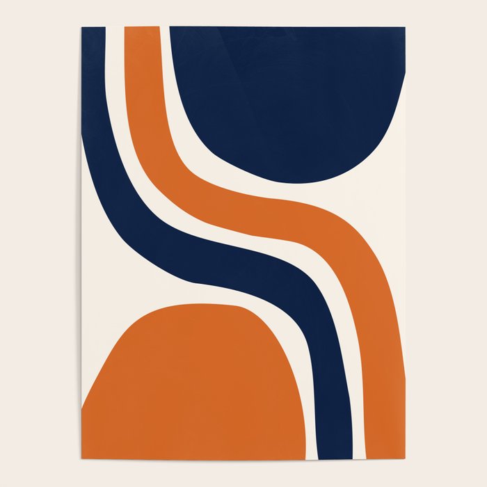 Abstract Shapes 66 in Vintage Orange and Navy Blue Poster Gallery Image 1